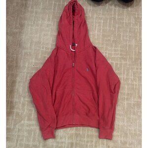 Polo Ralph Lauren Hoodie Womens L Pink Full Zip Sweatshirt Blue Pony Logo Cotton